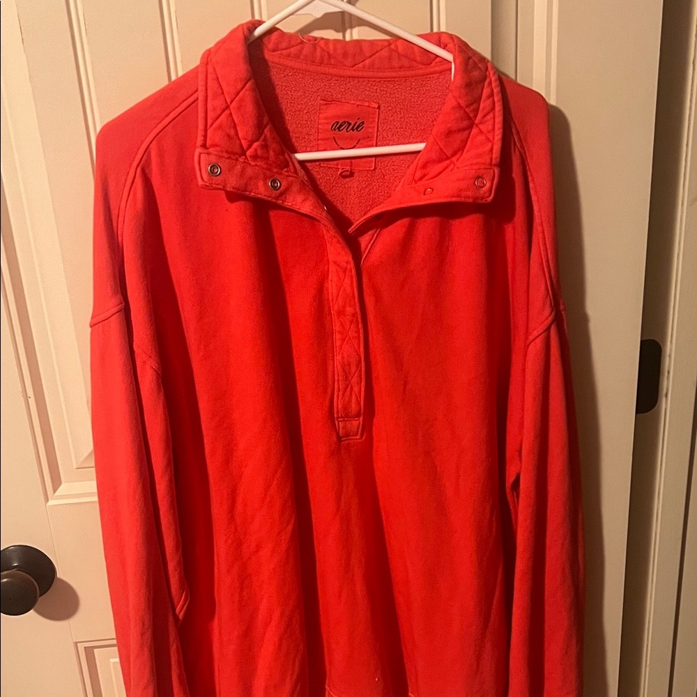 Aerie Bright Red Button-Up Pullover